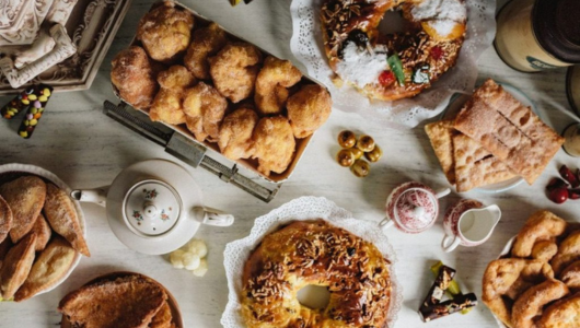 a box filled with different types of food on a plate