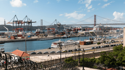 a large boat in a harbor