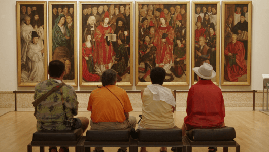 a group of people sitting in a room